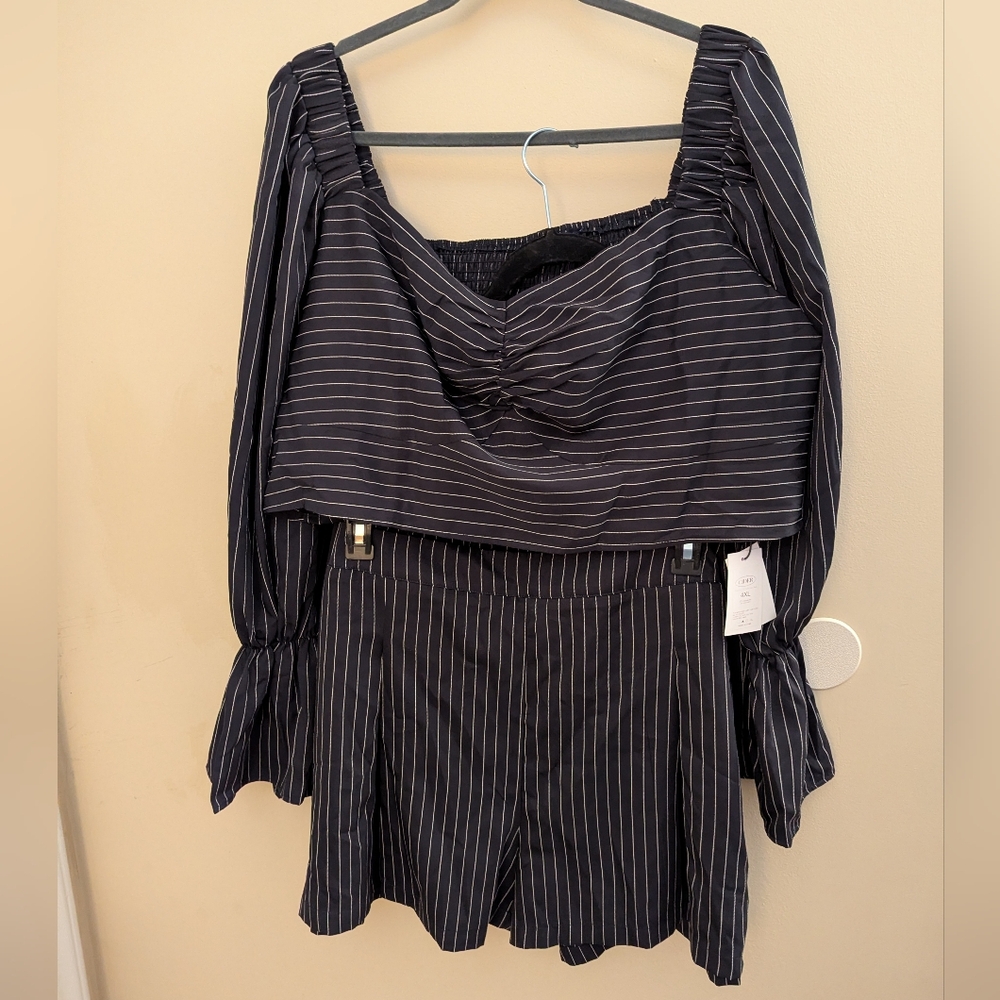 Cider Navy and White Striped Two-Piece Set 4XL
